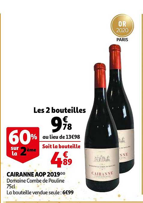 cairanne aop 2019 domaine combe de pauline 60% sur la 2ème