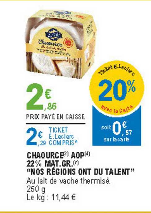 chaource aop 22% mat. gr. "nos régions ont du talent"