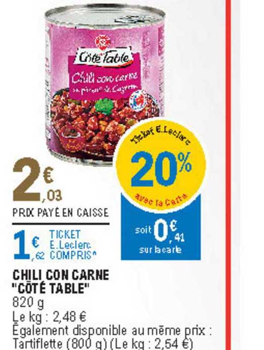 chili con carne "côté table"