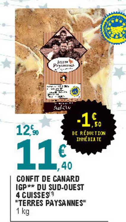 Confit De Canard Igp Du Sud Ouest 4 Cuisses "terres Paysannes"