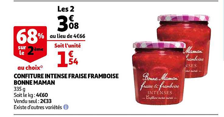 Confiture Intense Fraise Framboise Bonne Maman 68% Sur Le 2ème Au Choix
