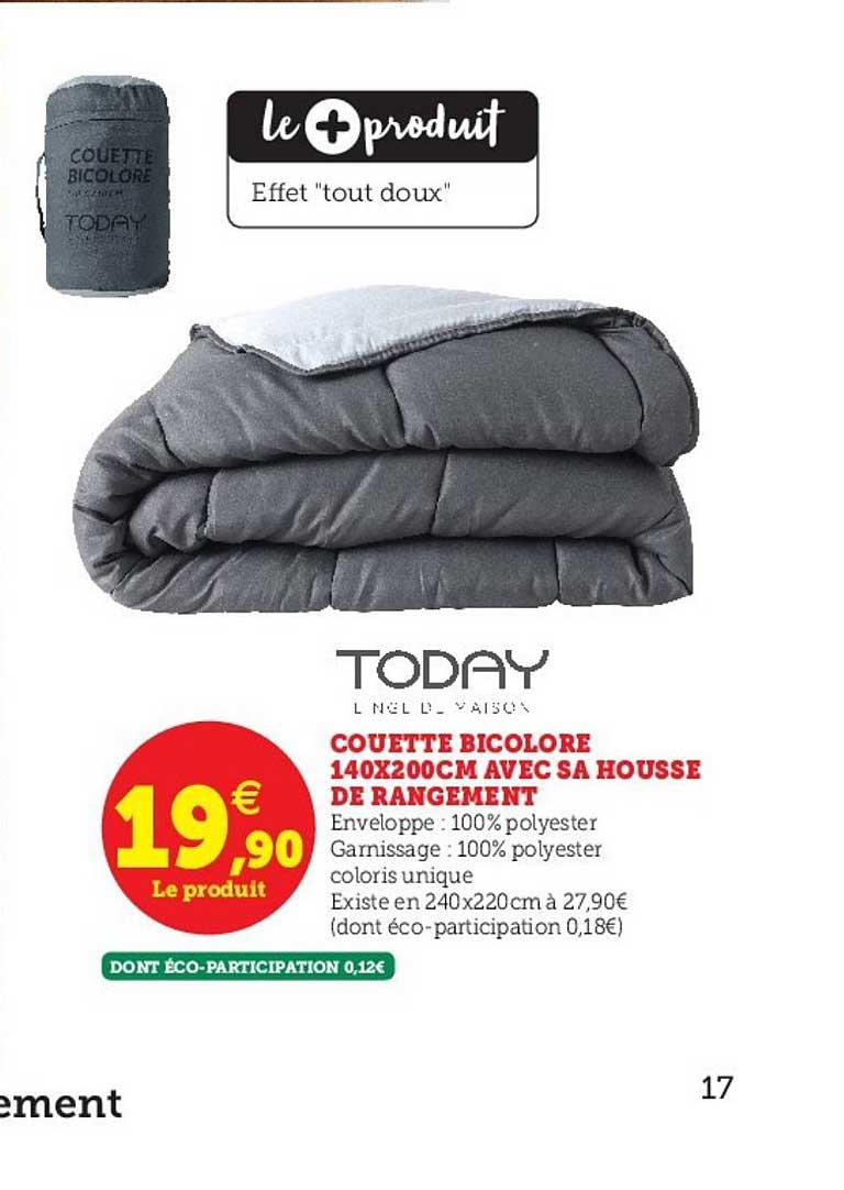 couette bicolore 140x200cm avec sa housse de rangement