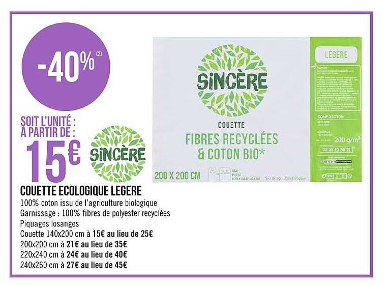 Couette Ecologique Legere Sincère