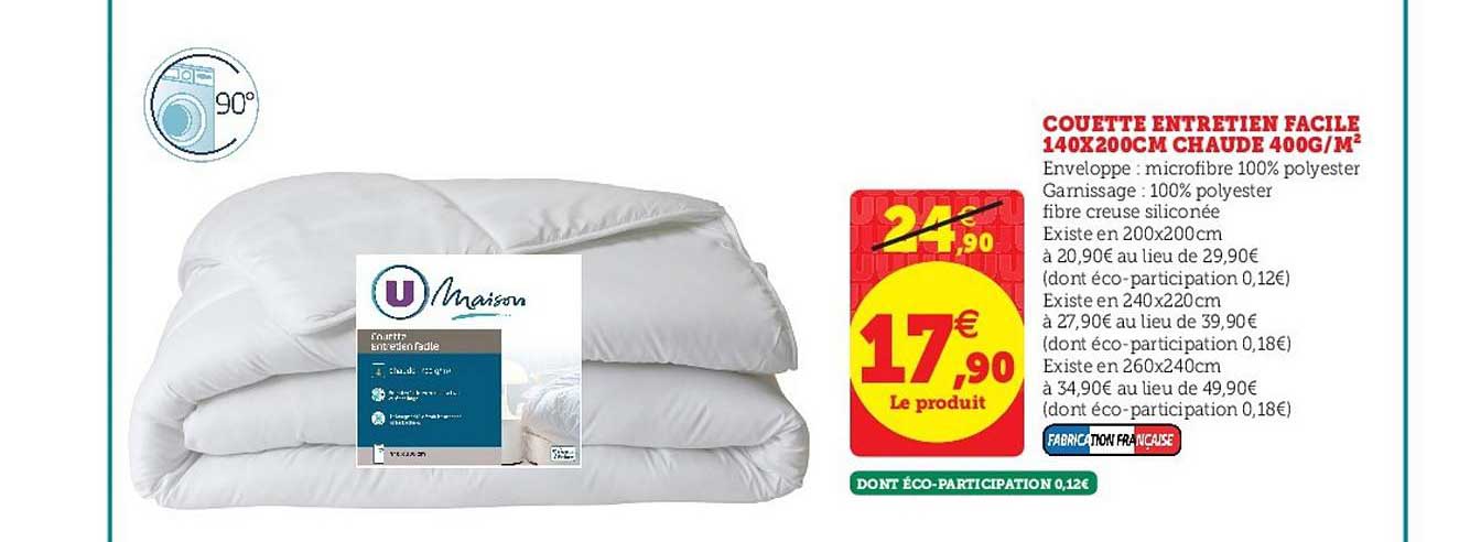 couette entretien facile 140x200cm chaude 400g m2