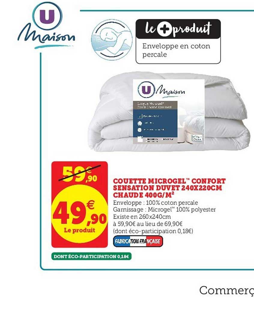 couette microgel confort sensation duvet 240x200cm chaude 400g m2