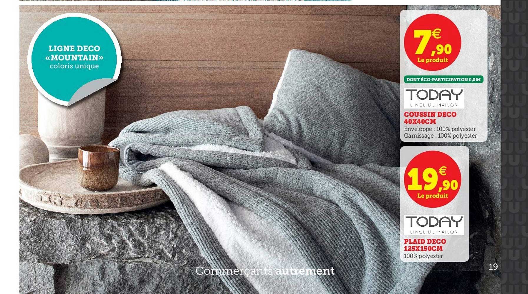 coussin déco 40x40cm today plaid déco 125x150cm today