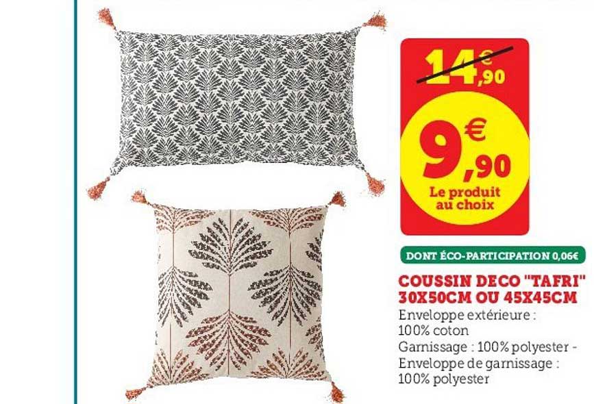 coussin déco tafri 30x50cm ou 45x45cm