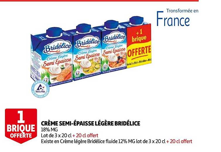 Crème Semi épaisse Légère Bridélice 1 Brique Offerte