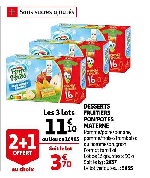 Desserts Fruitiers Pom'potes Materne 2+1 Offert Au Choix