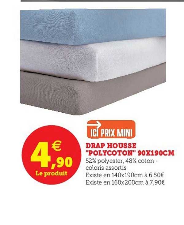 drap housse polycoton 90x190cm