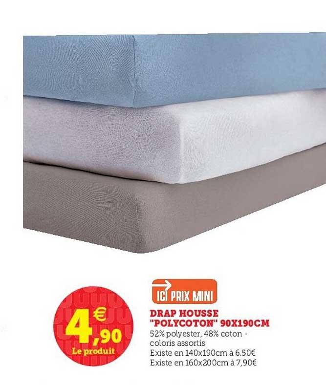 drap housse polycoton 90x190cm