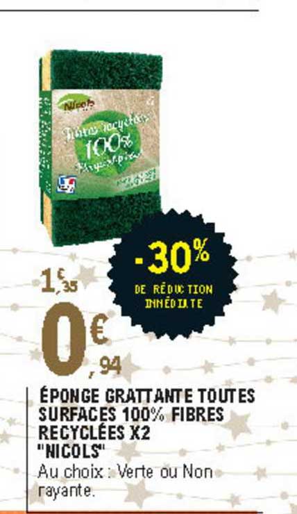 éponge grattante toutes surfaces 100% fibres recyclées x2 "nicols"