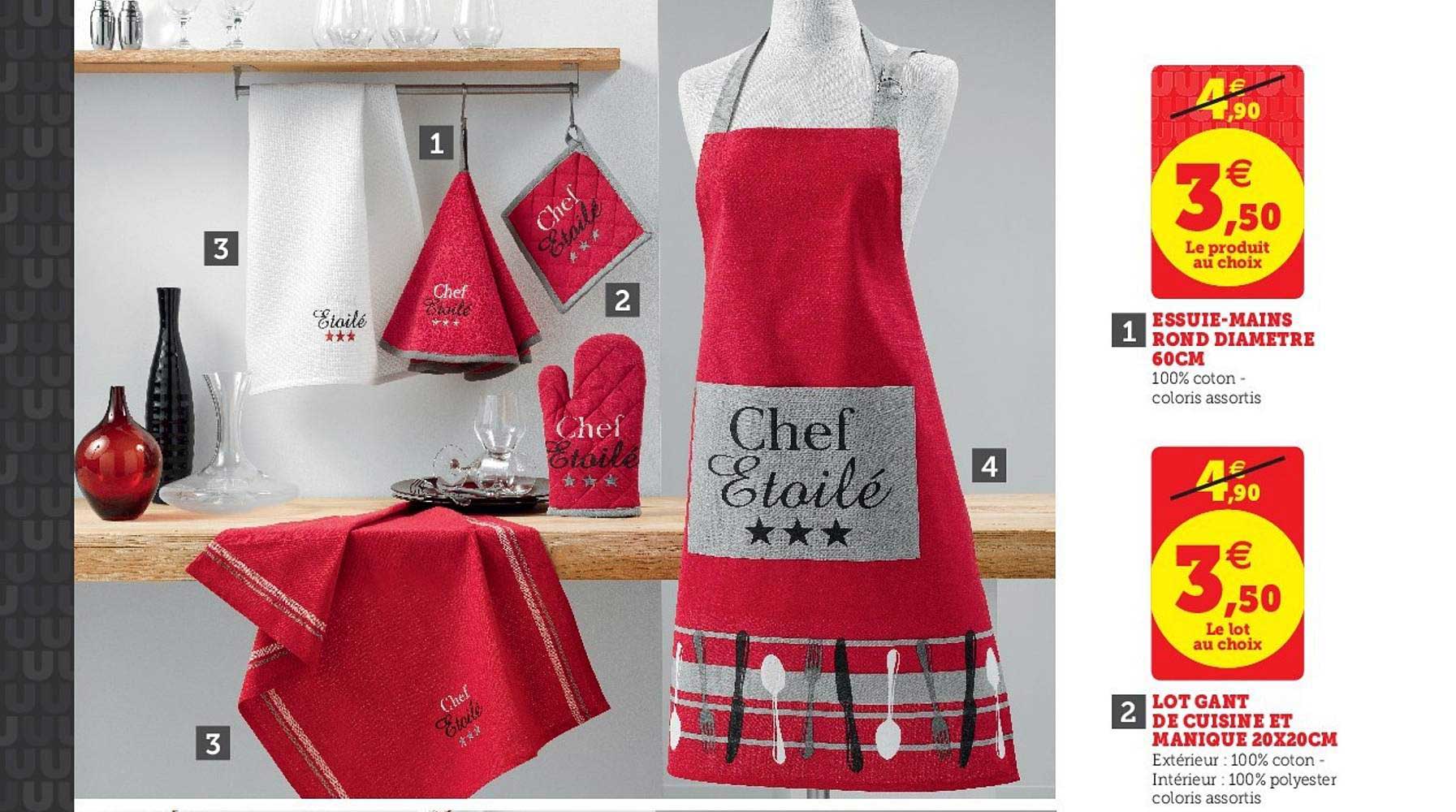 essuie mains rond diamètre 60cm lot gant de cuisine et manique 20x20cm