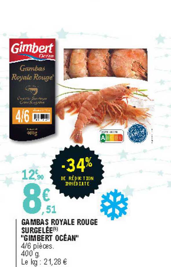 gambas royale rouge surgelée "gimbert océan" -34% de réduction immédiate