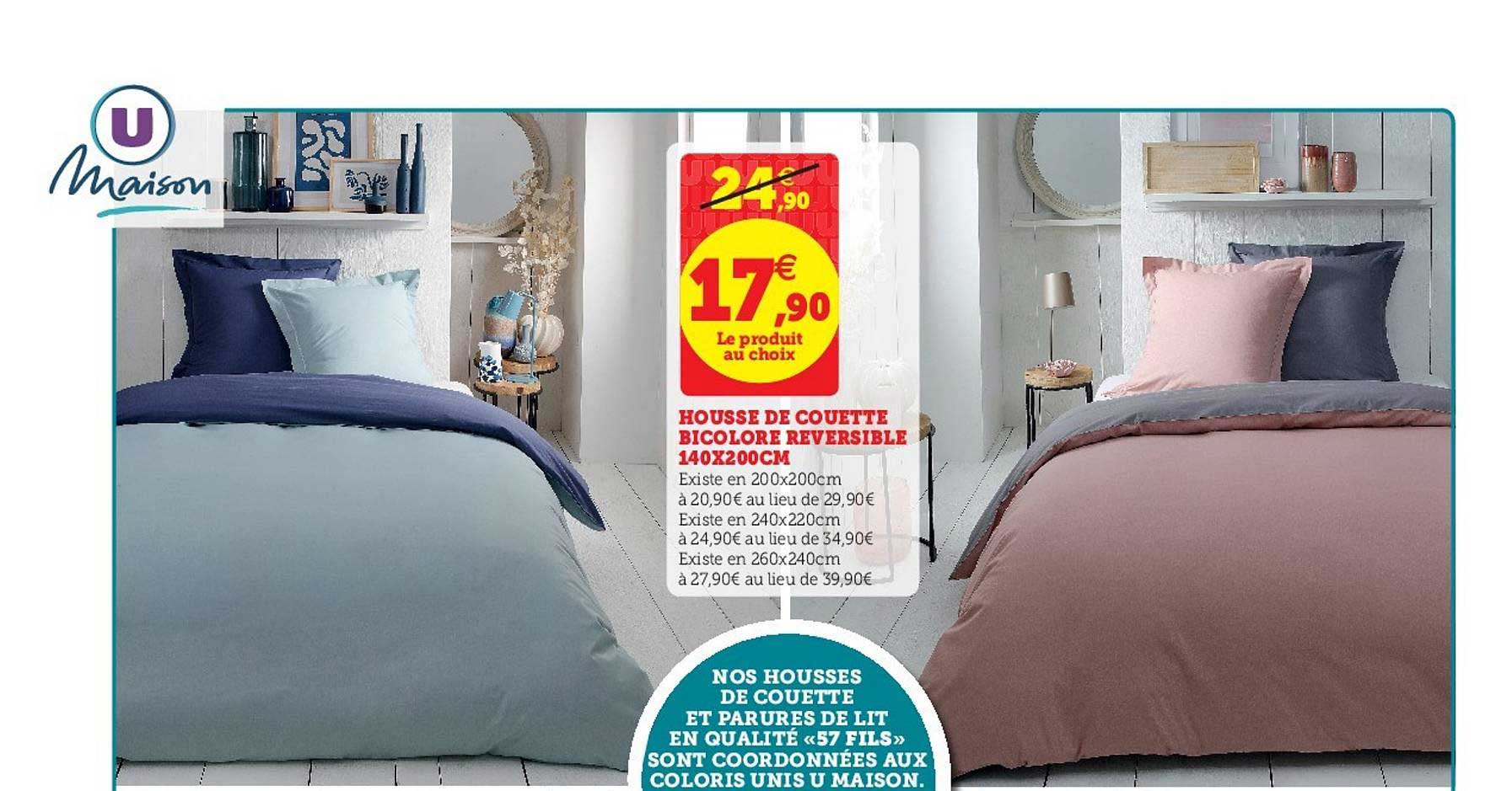 housse de couette bicolore reversible 140x200cm