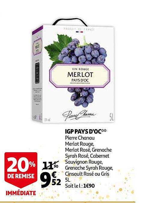 igp pays d'oc pierre chanau merlot rouge merlot rosé grenache syrah rosé cabernet sauvignon rouge grenache syrah rouge cinsault rosé ou gris 20% de remise immédiate