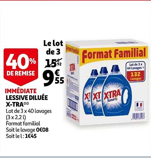 lessive diluée x tra 40% de remise immédiate