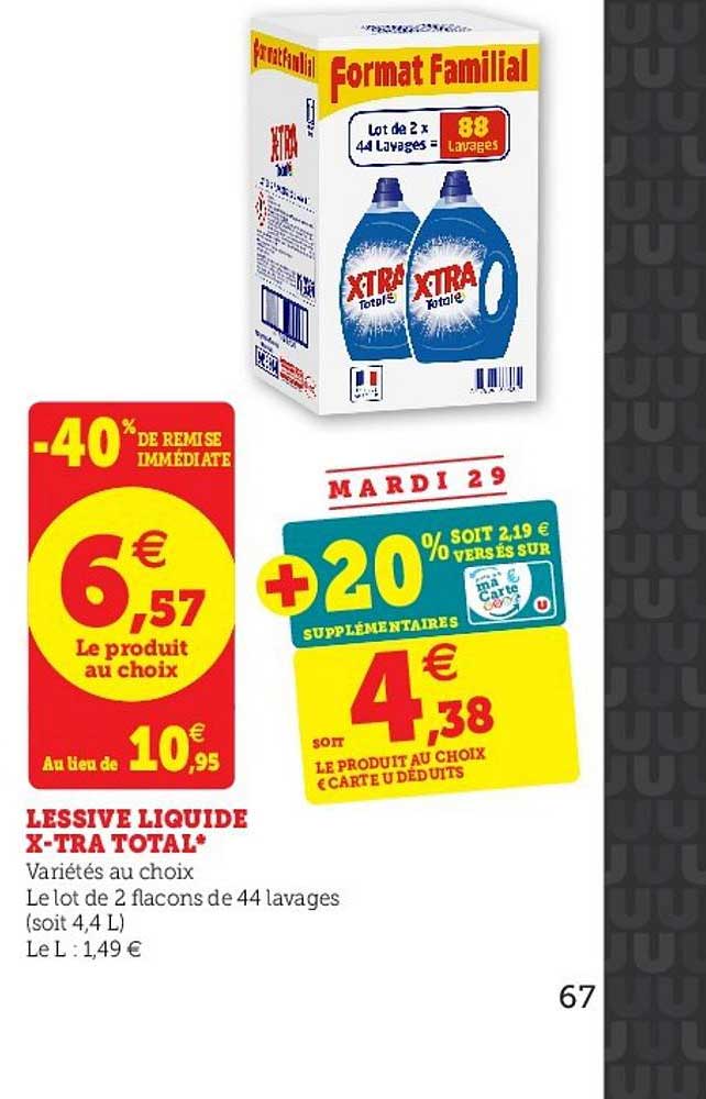 lessive liquide x tra total -40% de remise immédiate