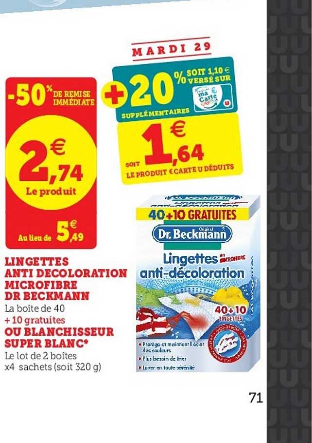 lingettes anti decoloration microfibre dr beckmann ou blanchisseur super blanc -50% de remise immédiate