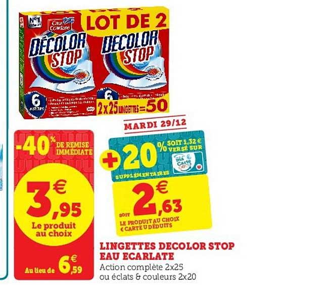 lingettes decolor stop eau écarlate -40% de remise immédiate