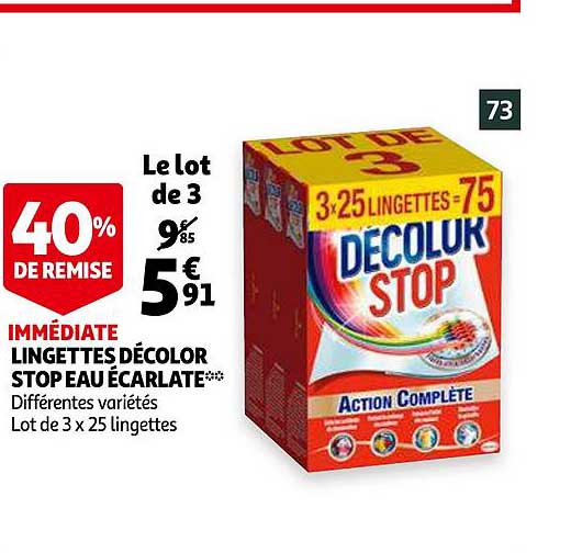 lingettes décolor stop eau écarlate 40% de remise immédiate
