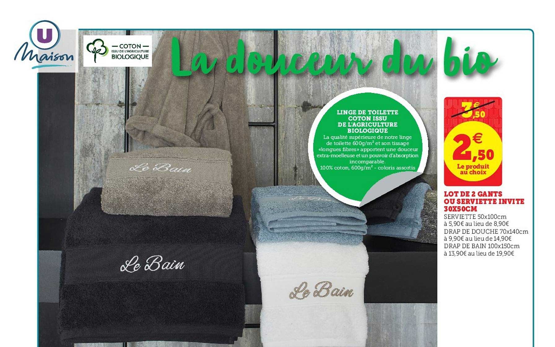 lot de 2 gants ou serviette invité 30x50cm