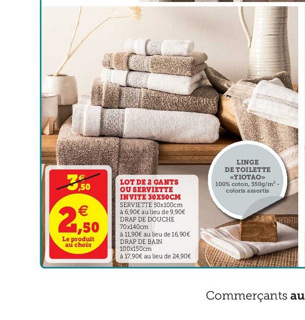 lot de 2 gants ou serviette invité 30x50cm