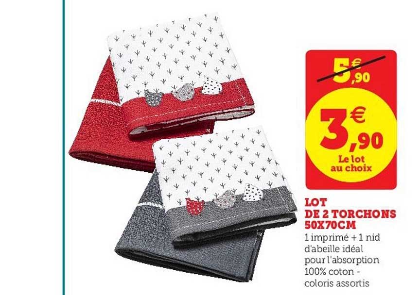 lot de 2 torchons 50x70cm