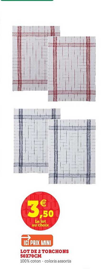 lot de 2 torchons 50x70cm