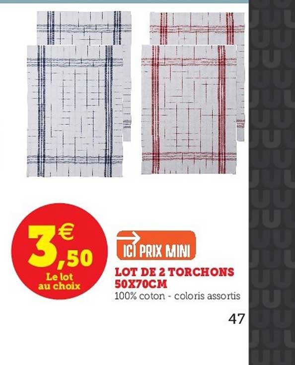 lot de 2 torchons 50x70cm