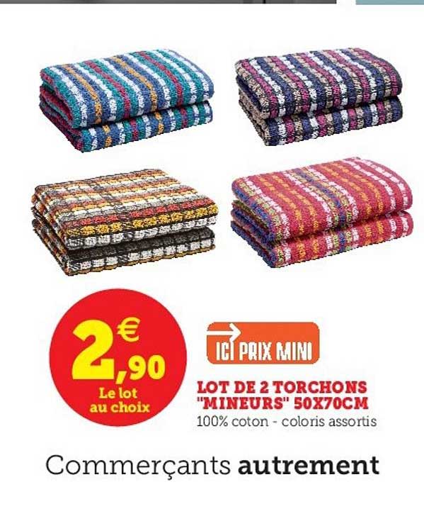 lot de 2 torchons mineurs 50x70cm