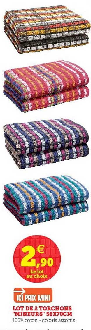 lot de 2 torchons mineurs 50x70cm