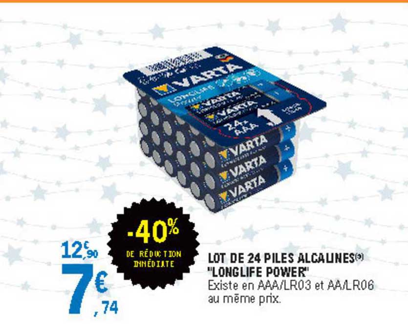 lot de 24 piles alcalines "longlife power"