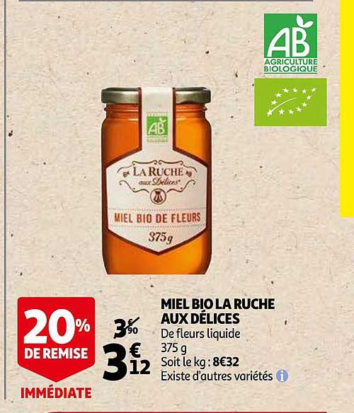 miel bio la ruche aux délices 20% de remise immédiate