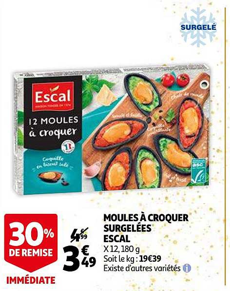 moules à croquer surgelées escal 30% de remise immédiate