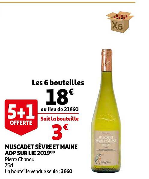 muscadet sèvre et maine aop sur lie 2019 pierre chanau 5+1 offerte