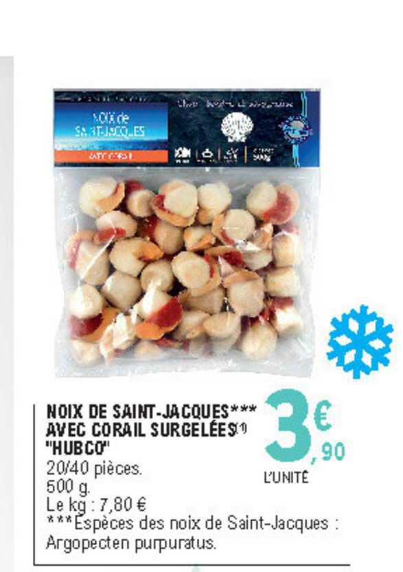 noix de saint jacques avec corail surgelées "hubco"