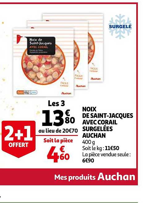 noix de saint jacques avec corail surgelées auchan 2+1 offert