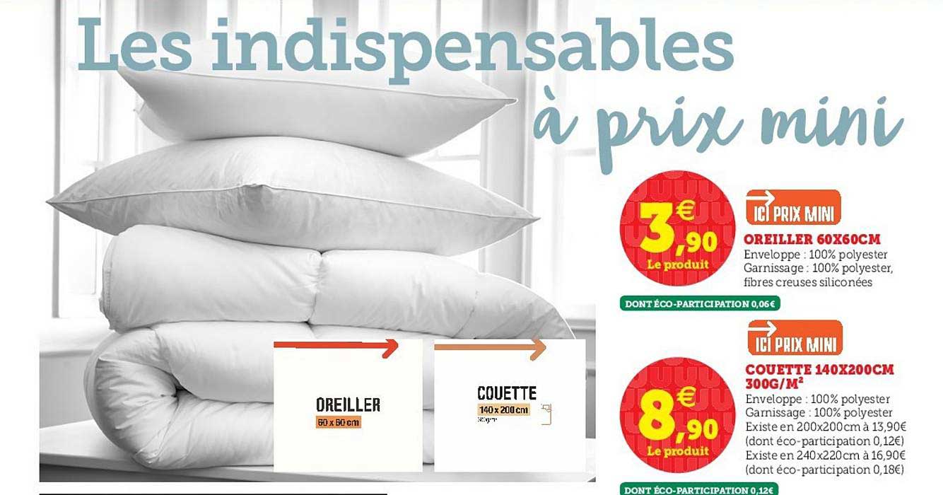 oreiller 60x60cm couette 140x200cm 300g m2
