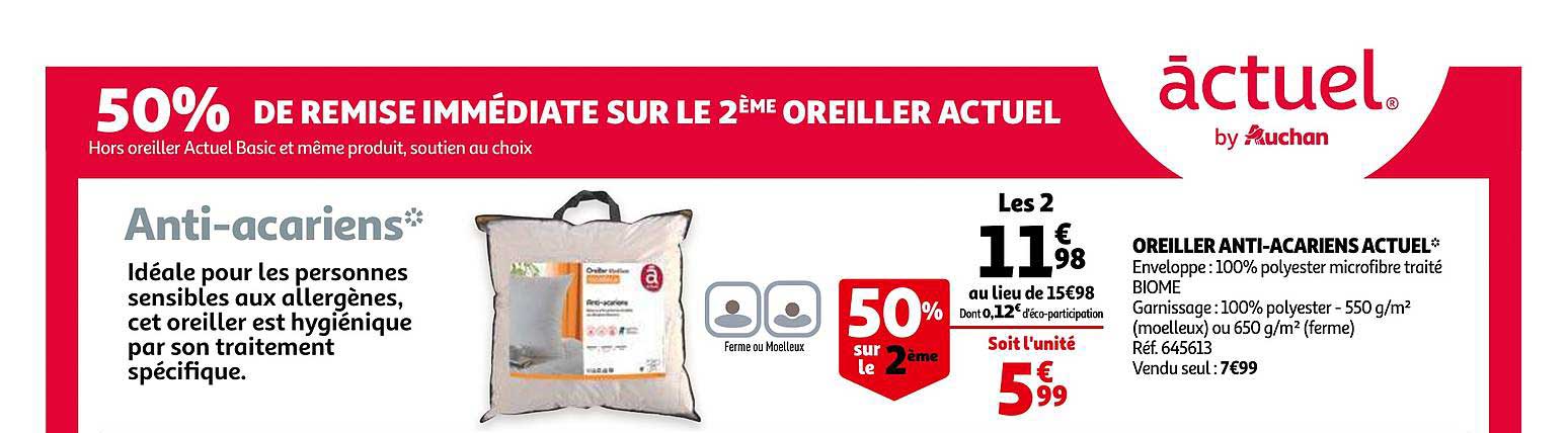 Oreiller Anti Acarien Actuel 50% Sur Le 2ème