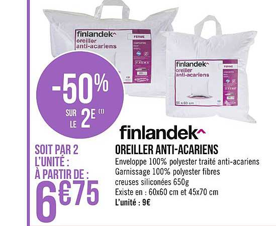 oreiller anti acariens finlandek -50% sur le 2e