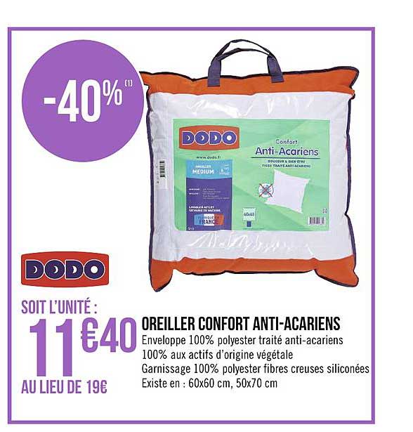 oreiller confort anti acariens dodo