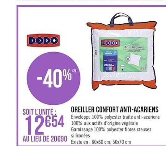 oreiller confort anti acariens