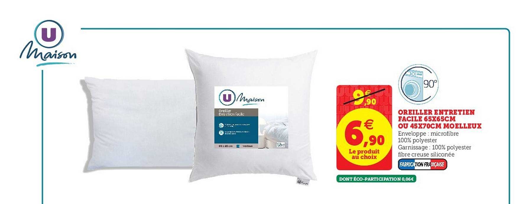 oreiller entretien facile 65x65cm ou 45x70cm moelleux