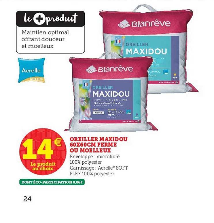 oreiller maxidou 60x60cm ferme ou  moelleux