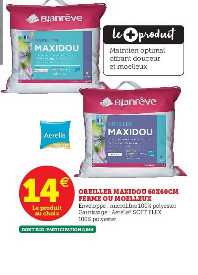 oreiller maxidou 60x60cm ferme ou moelleux