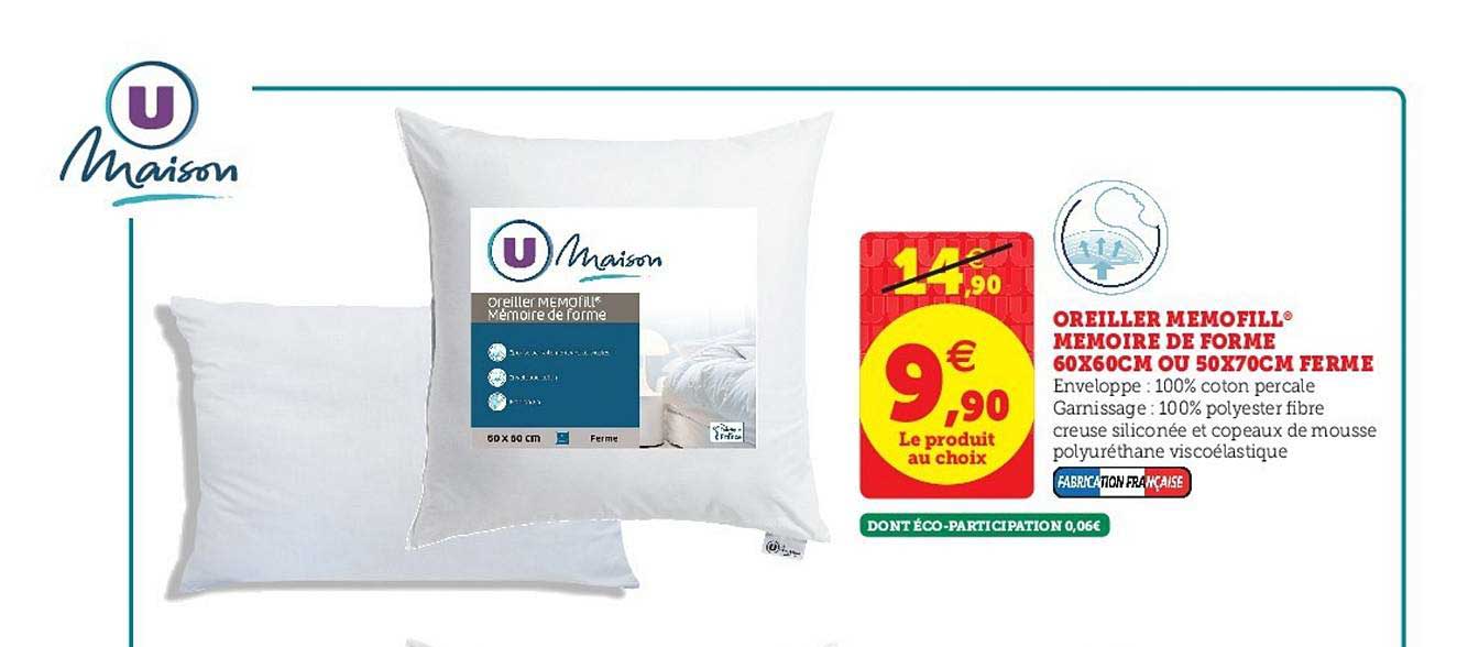 oreiller memofill mémoire de forme 60x60cm ou 50x70cm ferme