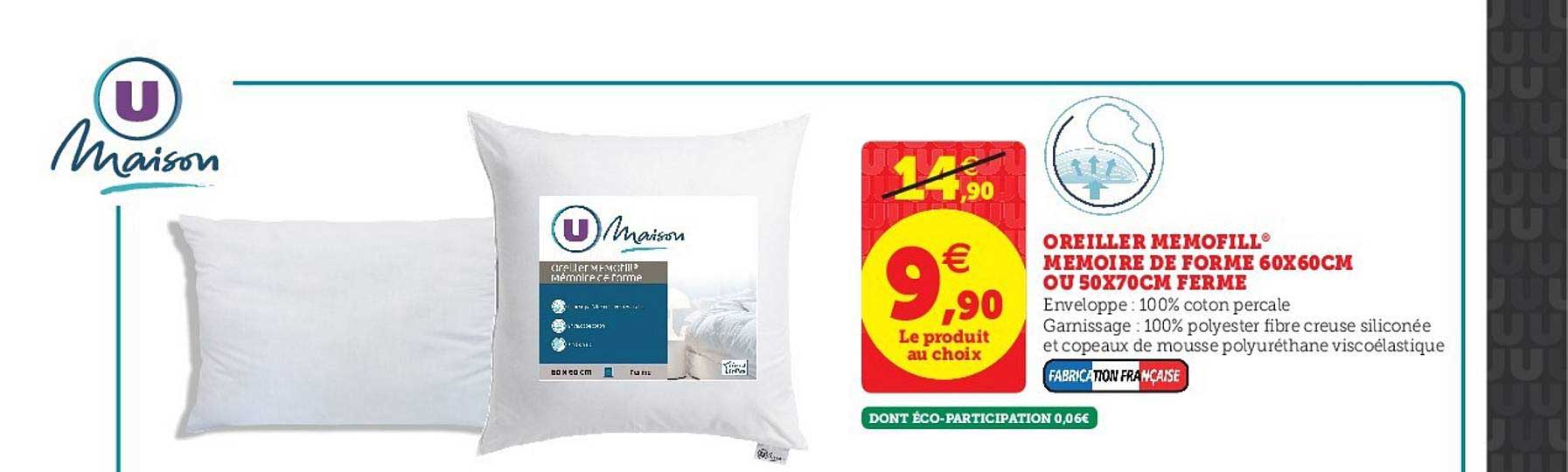 oreiller memofill mémoire de forme 60x60cm ou 50x70cm ferme
