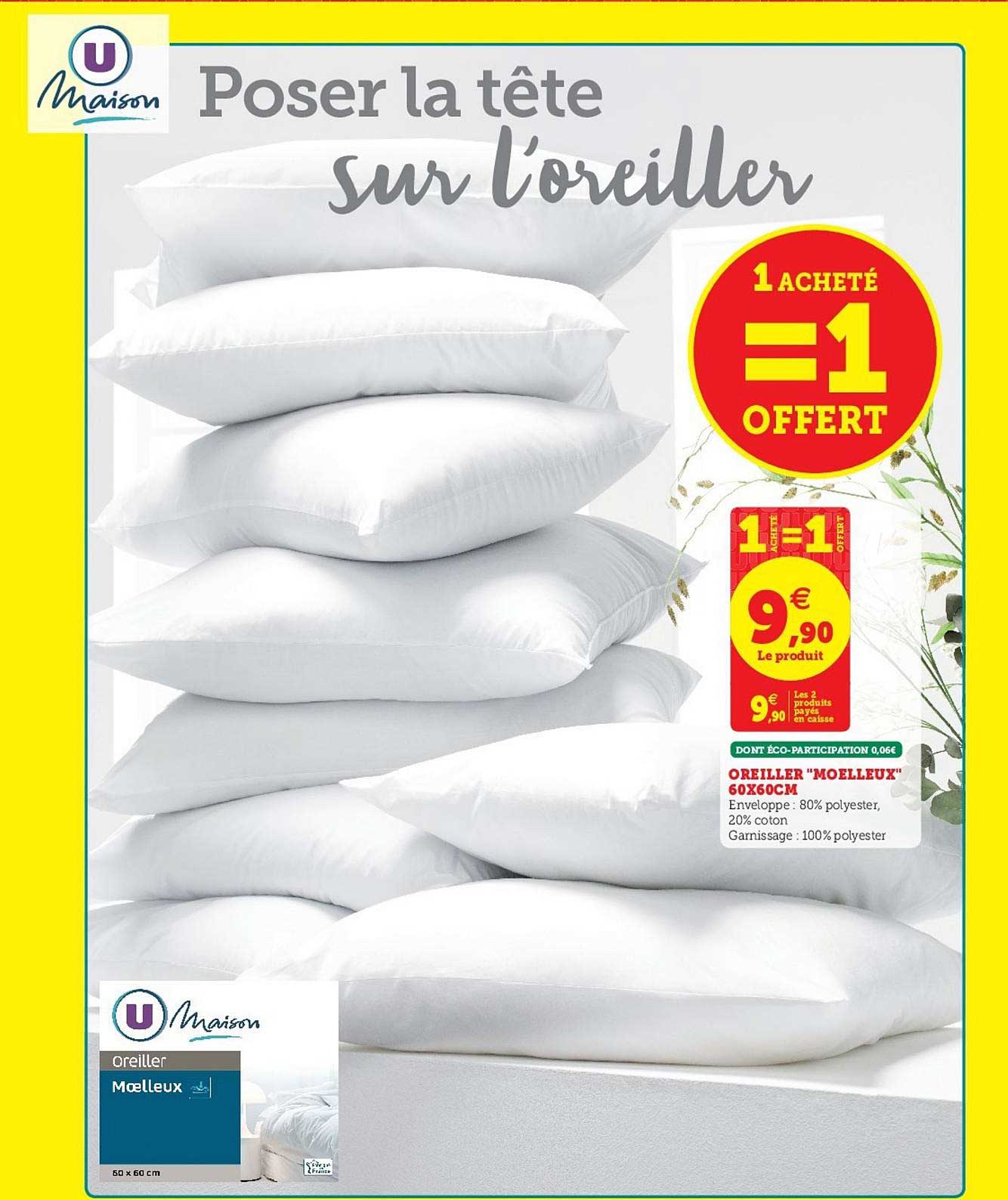oreiller moelleux 60x60 cm 1 acheté = 1 offert