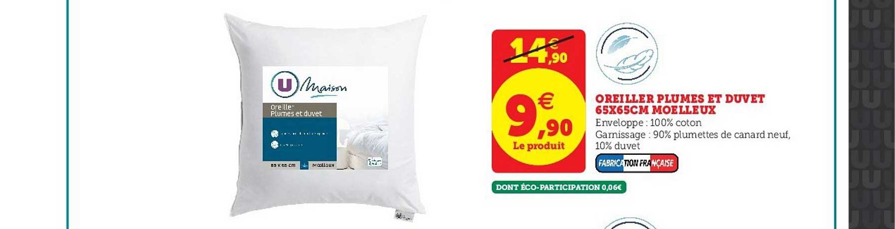oreiller plumes et duvet 65x65cm moelleux